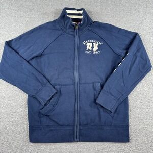 Aeropostale Sweater Women's Large Navy Blue Zip Up Fleece Lined Embroidered Logo